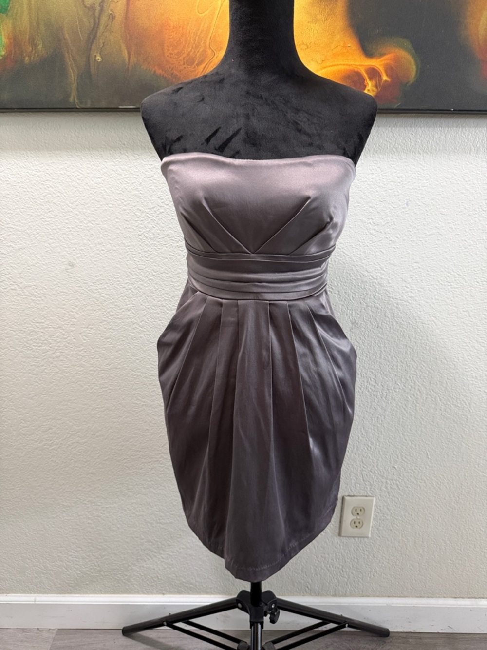 Wishes Wishes Wishes Strapless Satin Dress in Taupe